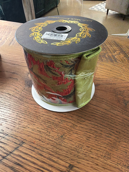 John Mark Ribbon Acanthus Jacq Dupion Fused Piping Red/Apple/Green