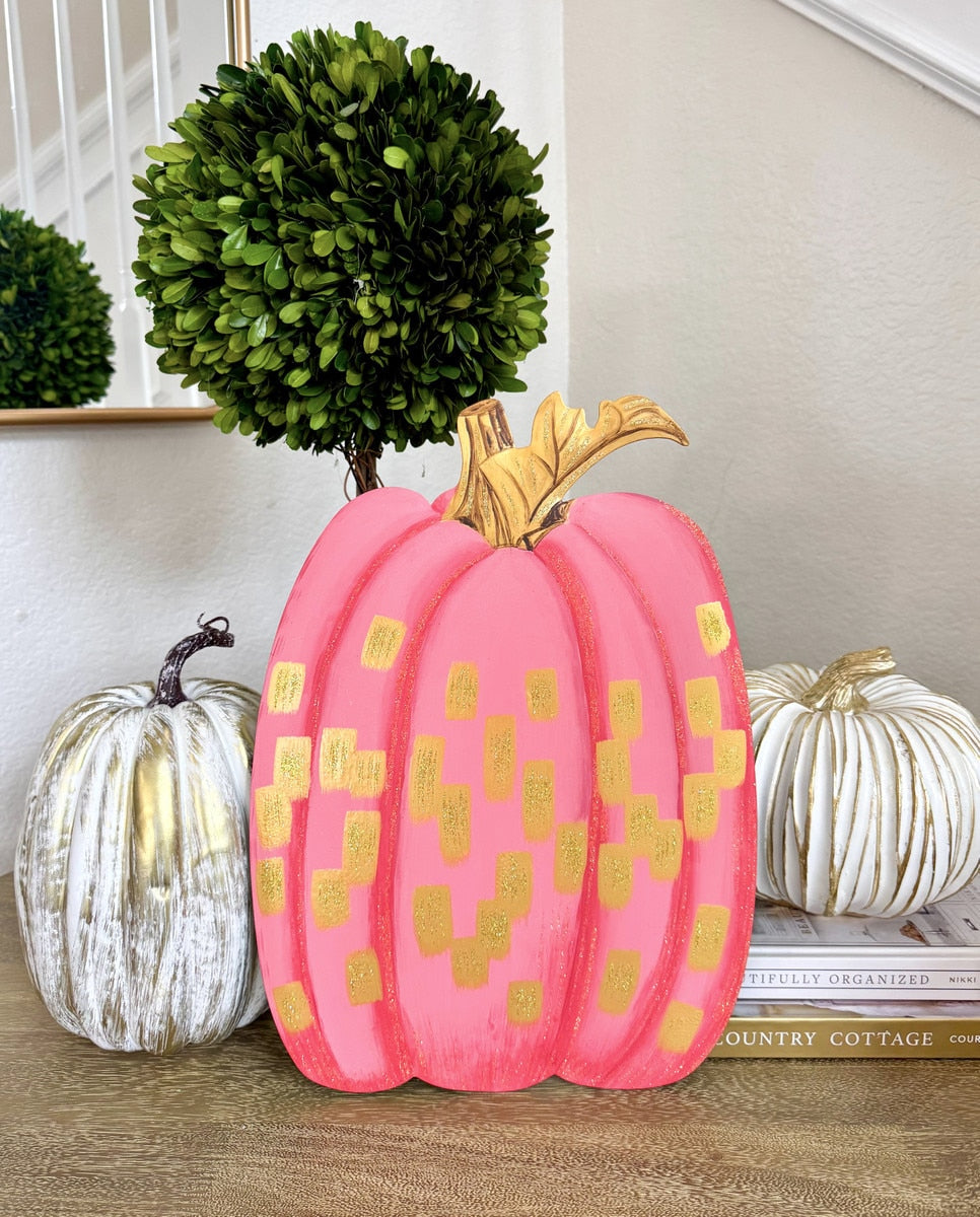 Gold and Hot Pink Pumpkin With Glitter