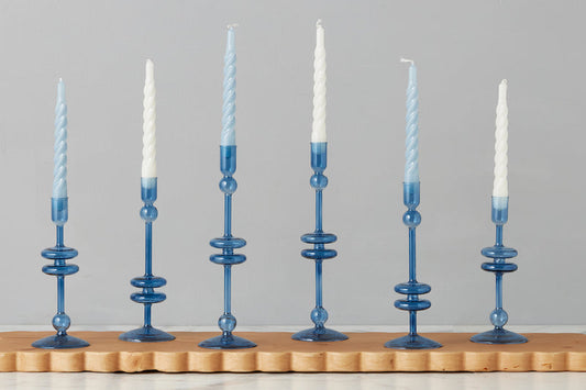 6 Glass Candlestick Medium Sapphire Blue