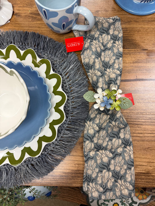 6 Napkins Windward Blue Block Print 1 Napkin