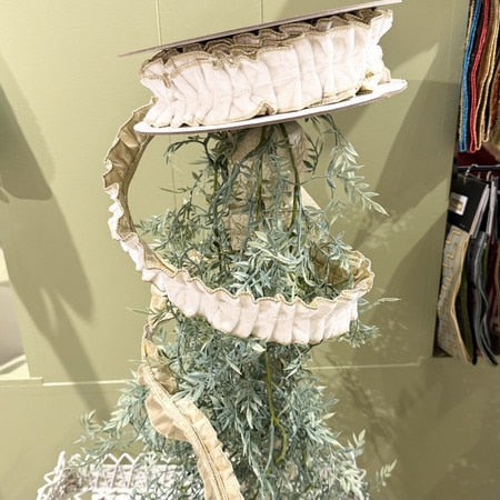 John Mark Ribbon White Velvet Pleated Metallic Dupion Double Fused Ribbon