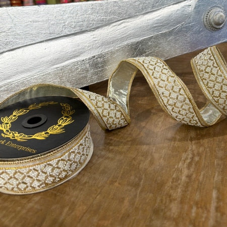 John Mark Ribbon Beaded Trim Metallic Dupion Ribbon
