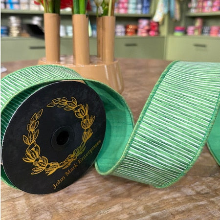 John Mark Mini Stripe Fused Green Ribbon