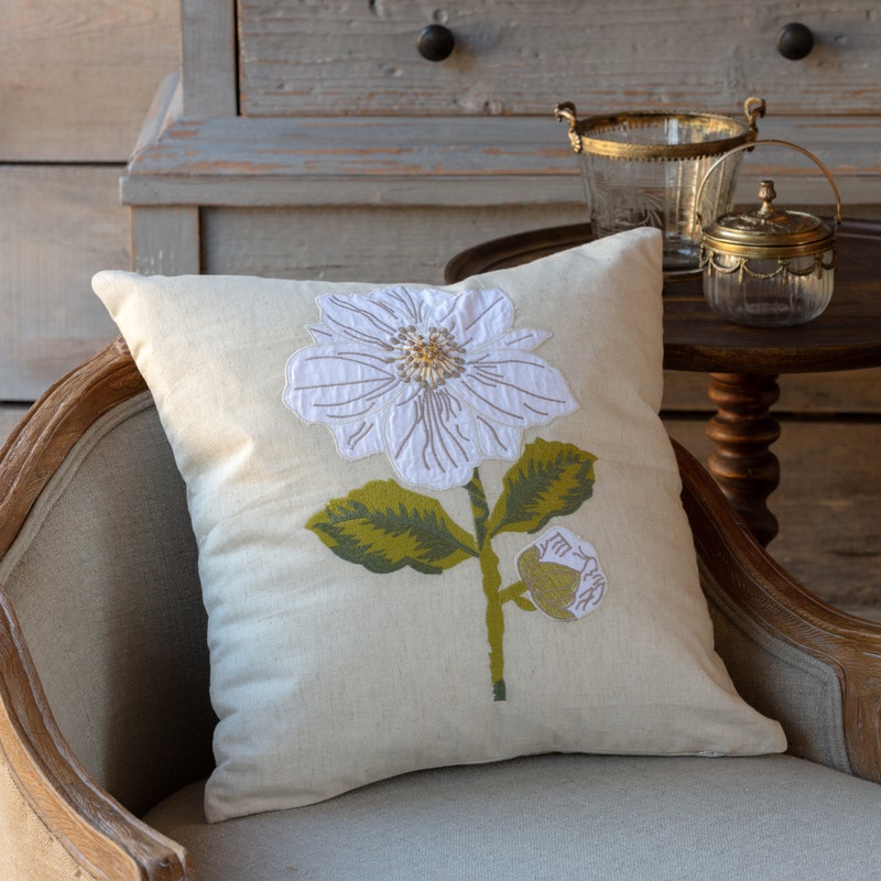 Appliquéd & Embroidered Camellia Pillow