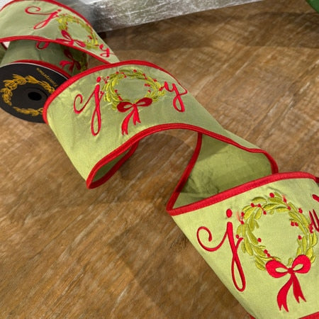 John Mark Ribbon Embroidered Joy Wreath Taffeta Fused Ribbon