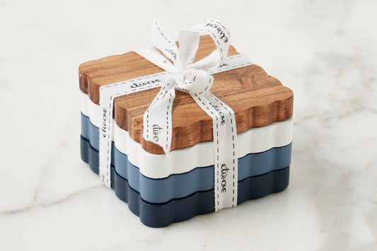 6 Scalloped Wood Coasters (Maritime Colors) Set of 4