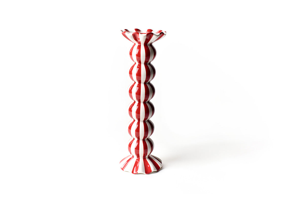 Red Stripped Large Knobbed Candle Holder with Ruffle