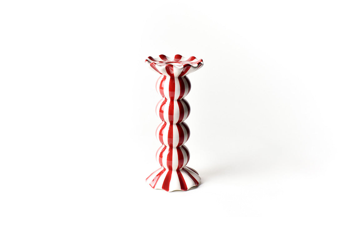 Red Stripe Medium Knobbed Candle Holder with Ruffle