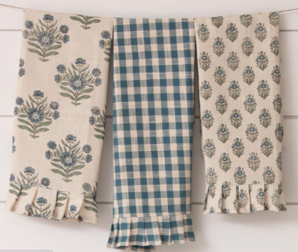 Tea Towels Blue Block Print