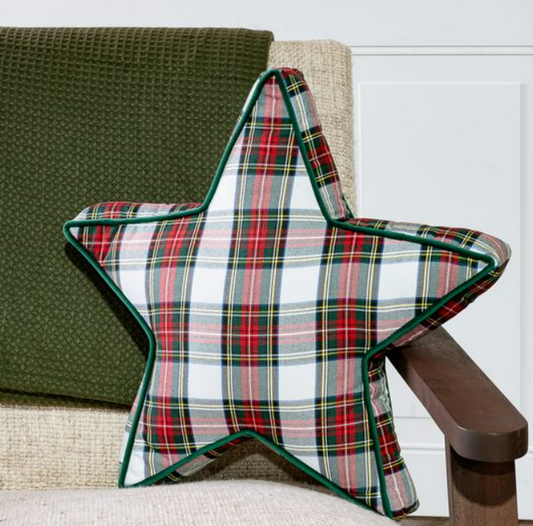 18" Star Shaped Plaid Pillow
