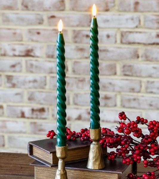 2 Piece Green Led Twist Taper Candle