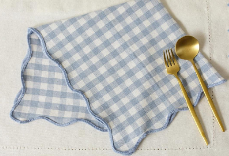 Napkin Scalloped Blue Gingham