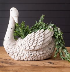 White Distressed Swan Planter