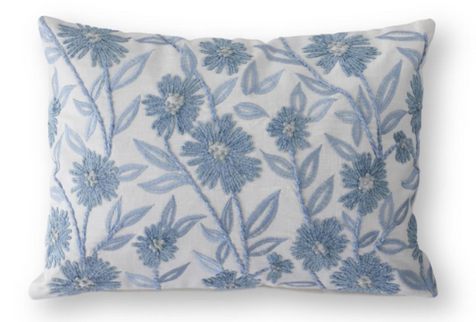 6  14" Lumbar White and Blue Pillow     (25)