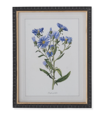 17.75" Black and Gold Framed Blue Botanical Print  (25)