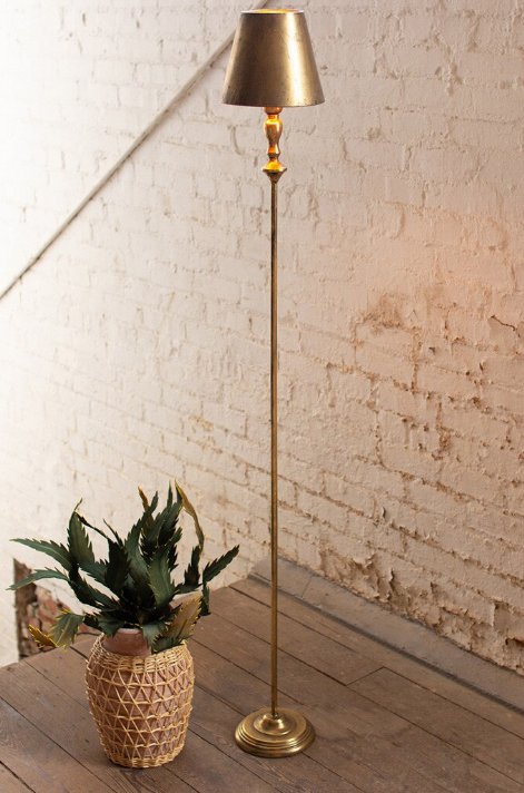 6 Antique Gold Floor Lamp with Metal Shade