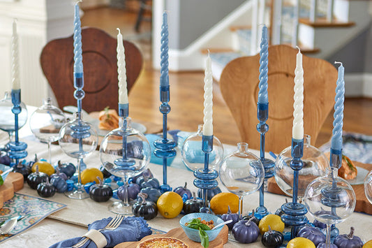 Glass Candlestick Large Sapphire Blue