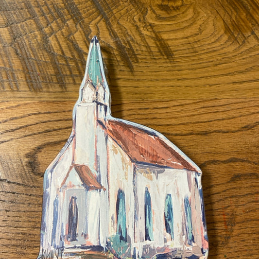 large church w red roof acrylic