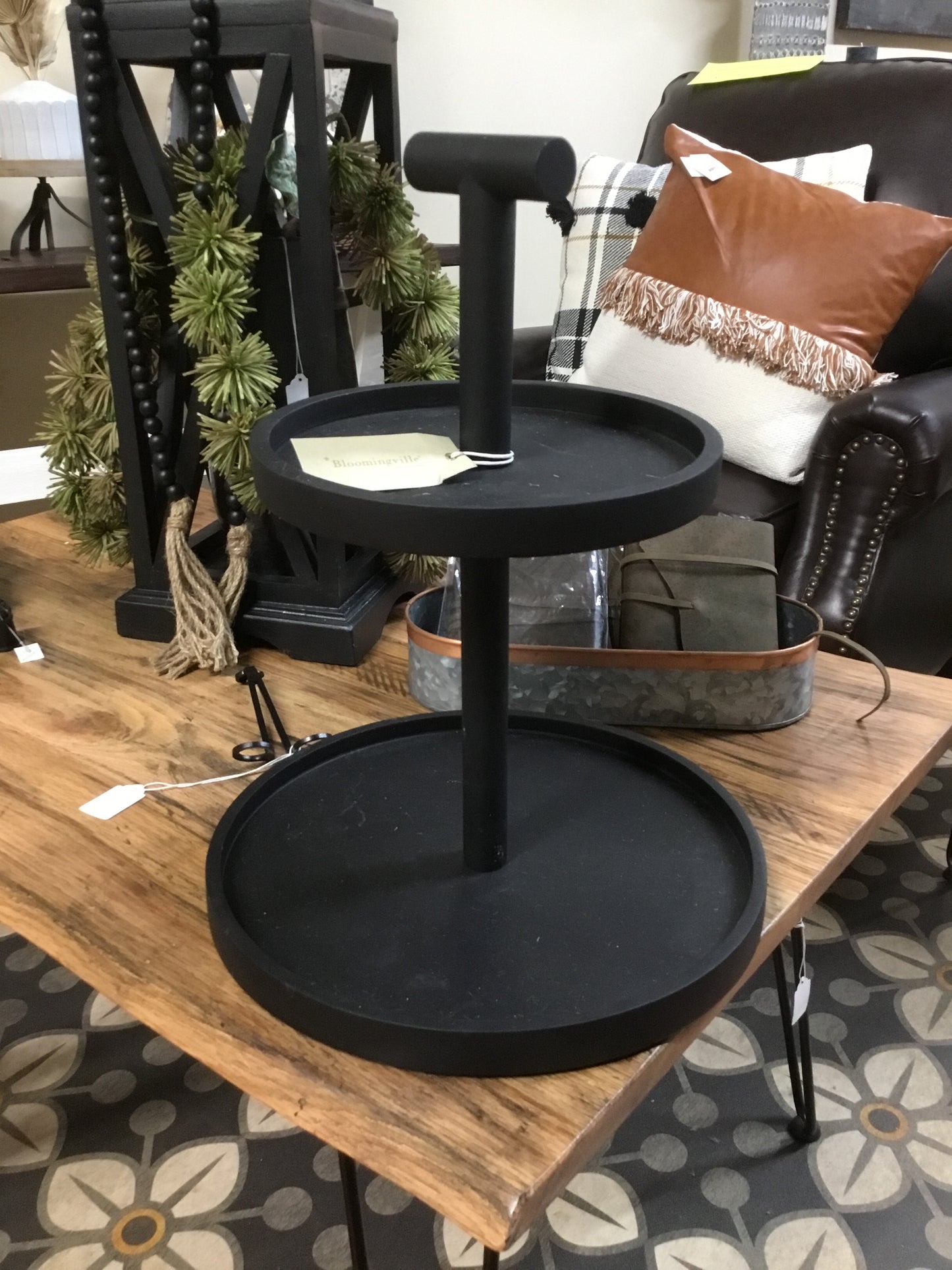 Ah1615-Ccbloom Mango Wood Two Tier Tray