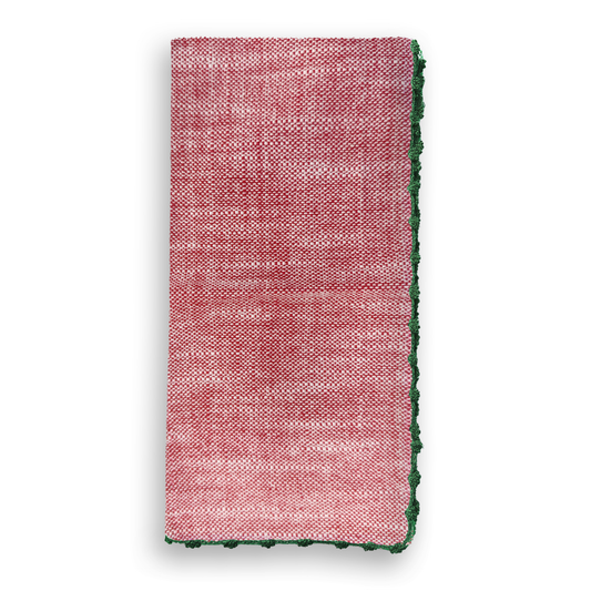 6 Knotted Edge Candy Cane Cotton Napkin Green Trim