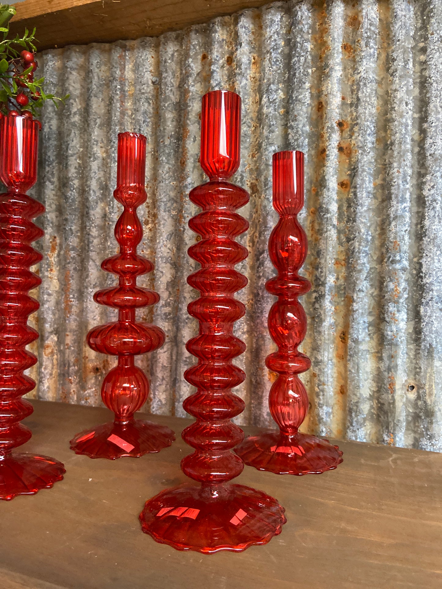 82378 Glass Candlestick red, yellow or green