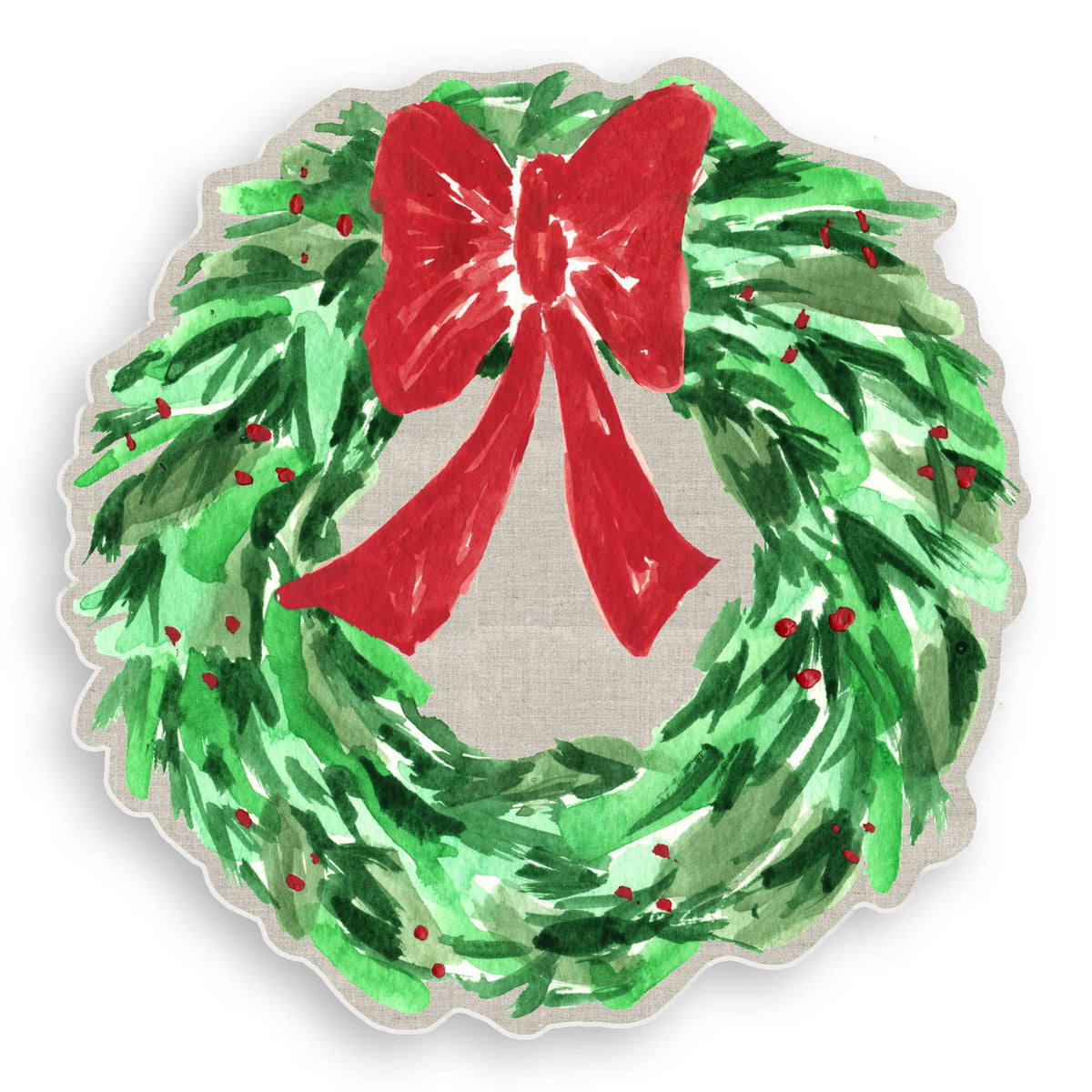 6 Christmas Wreath with Red Bow Vinyl Placemat