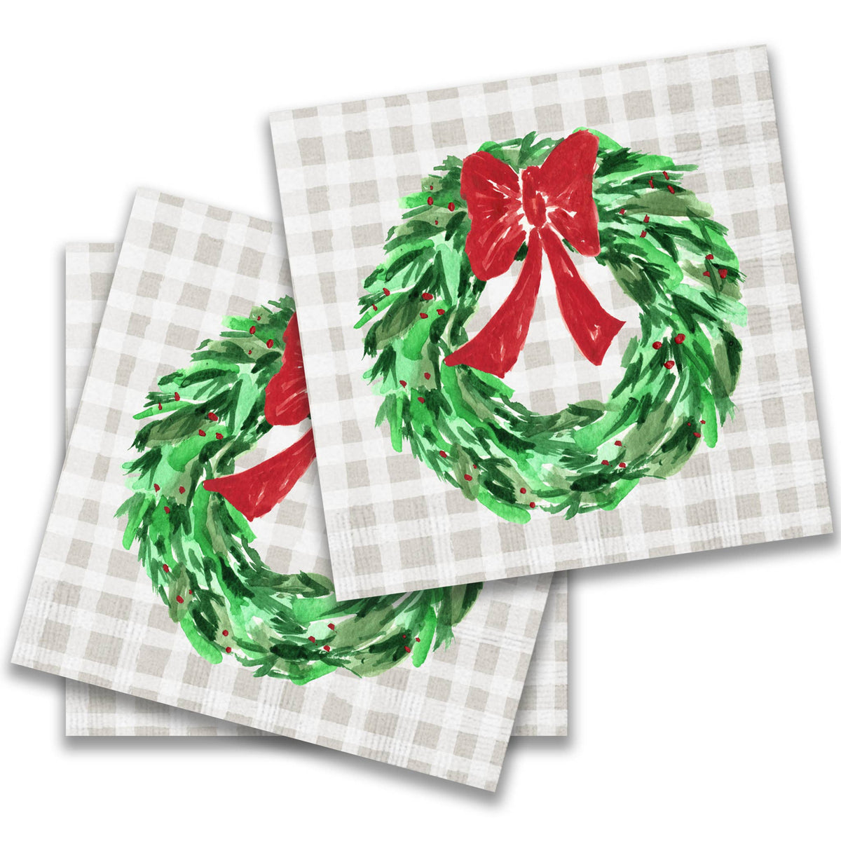 6 Christmas Wreath with Red Bow Cocktail Napkin