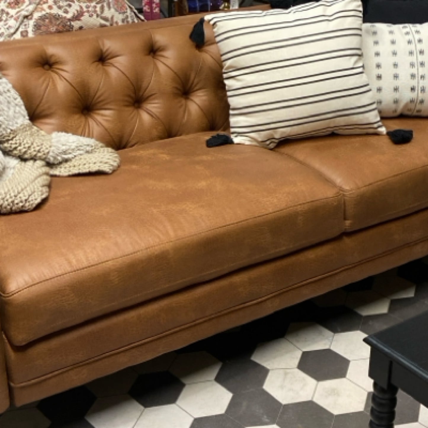 Brinna Contemporary 84" Upholstered Button Tufted Sofa