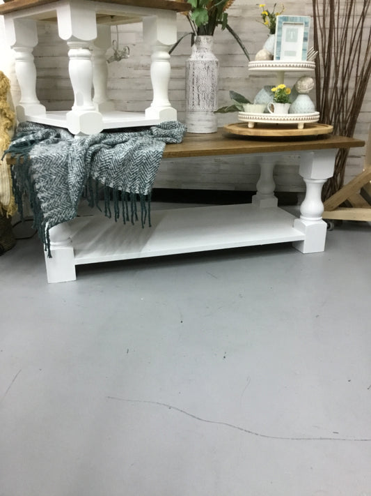 Oak Top Round Leg Coffee Table