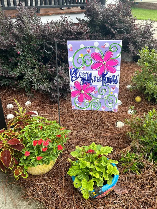 be still vinyl garden flag