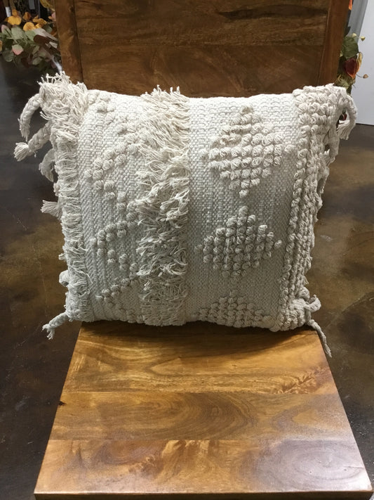 6 Pdce09-Pdh 18" Beige Pillow W Braided Tassels