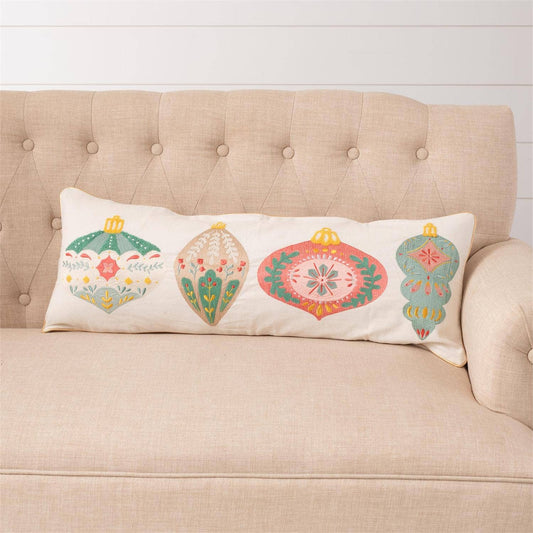 6 Lumbar Pillow - Merry Ornaments Embroidered
