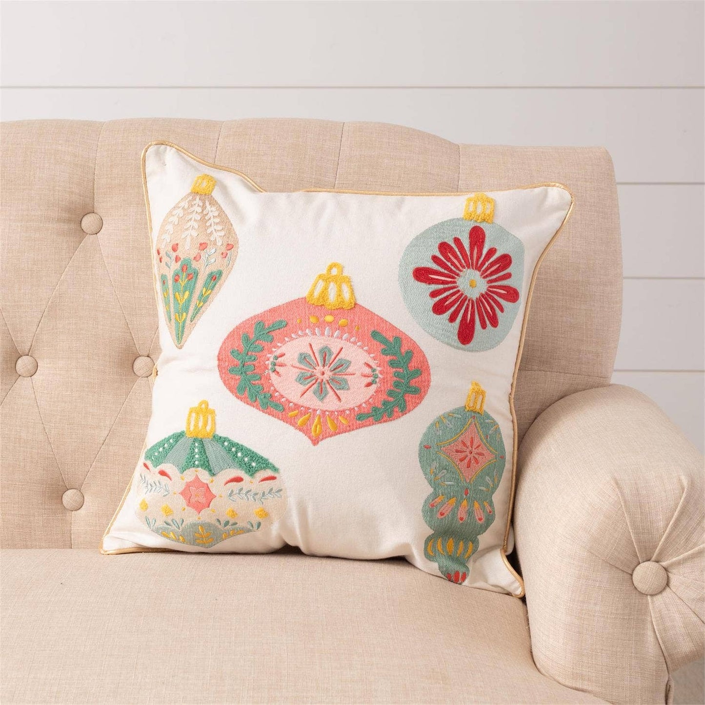 6 Pillow - Merry Ornaments Embroidered