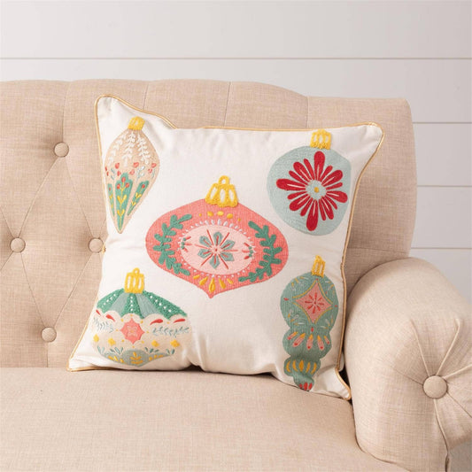 6 Pillow - Merry Ornaments Embroidered