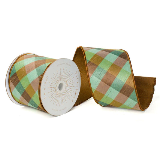 brown celadon diagonal check ribbon v
