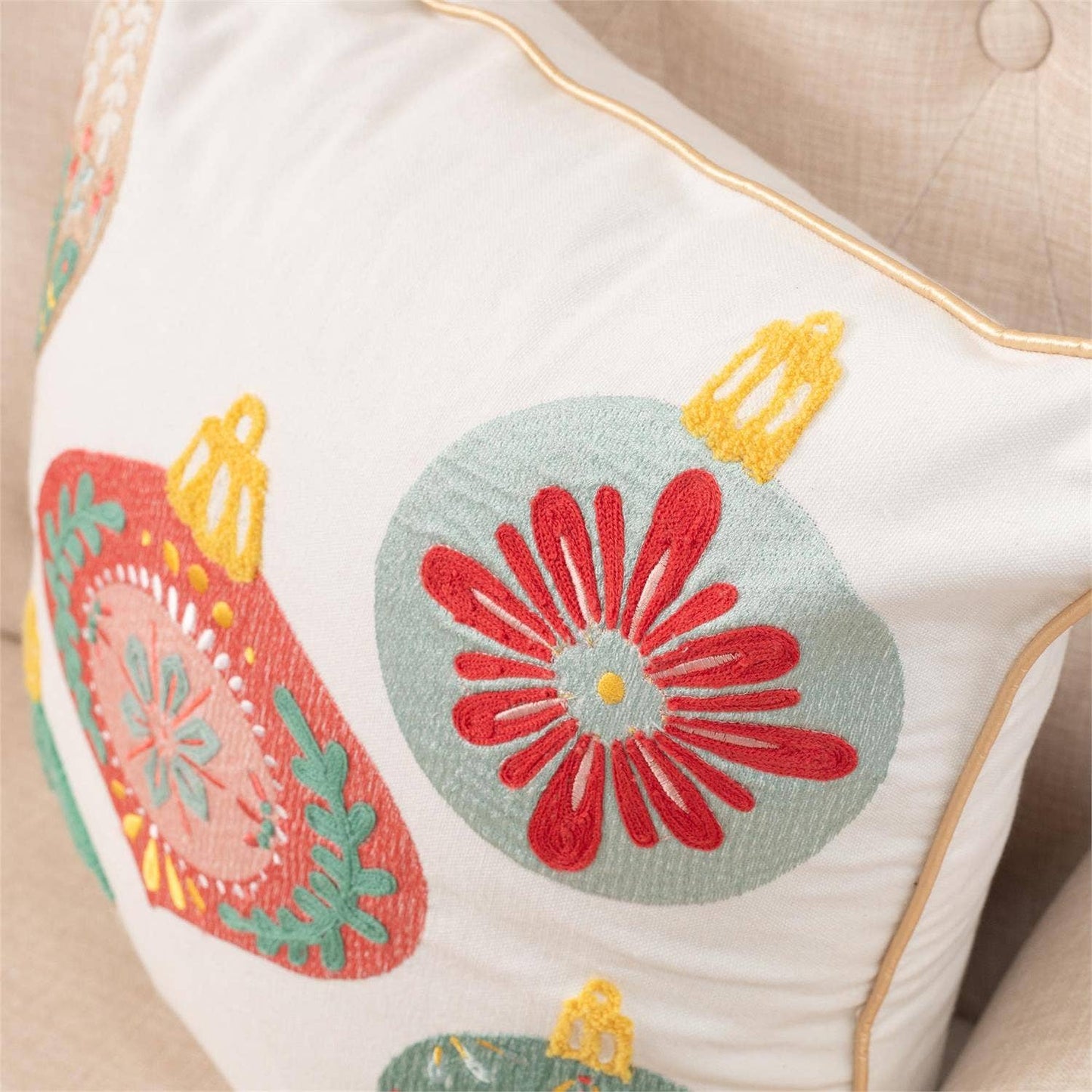 6 Pillow - Merry Ornaments Embroidered