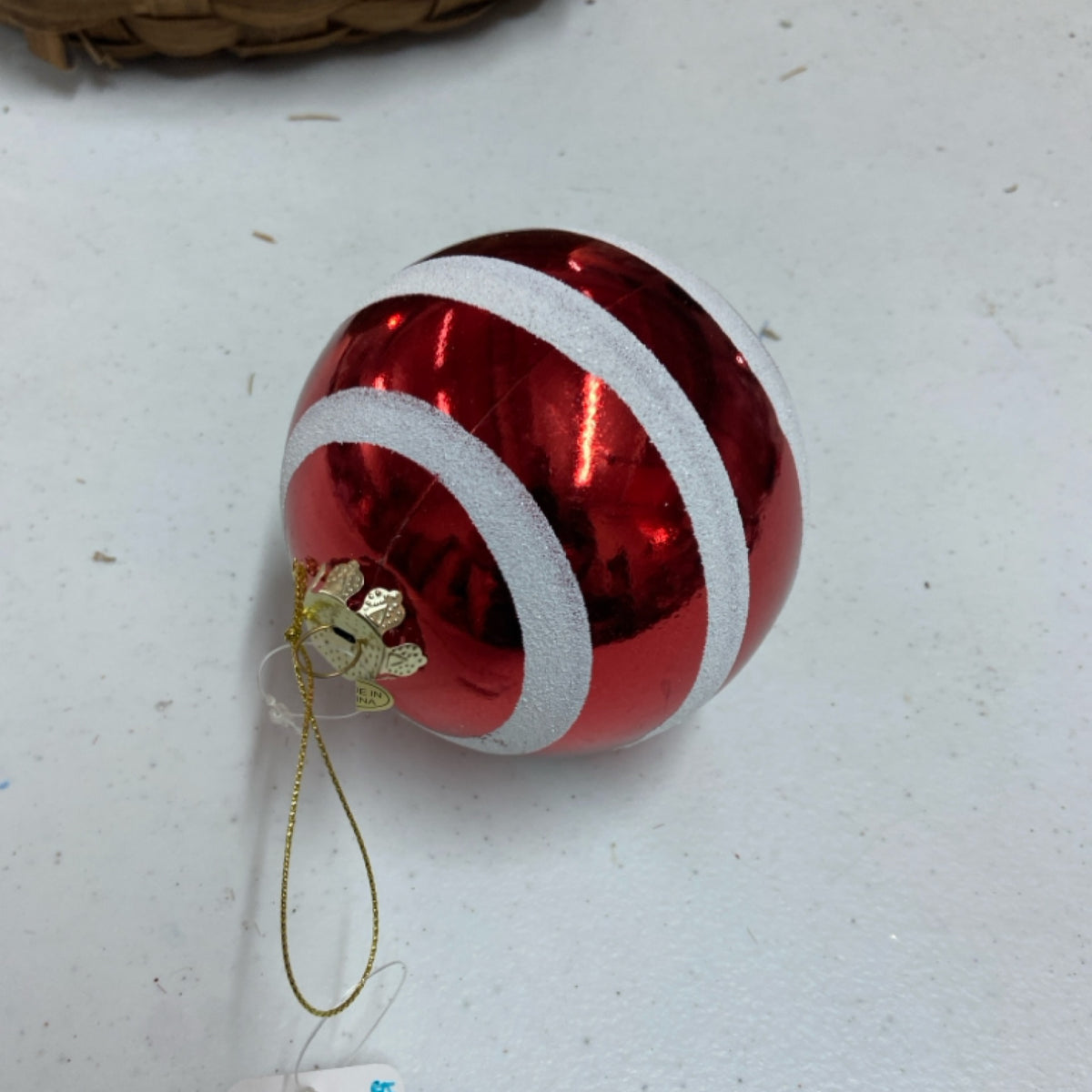6 4" Red Dot And Stripped Ball Ornament-Raz