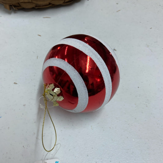 6 4" Red Dot And Stripped Ball Ornament-Raz
