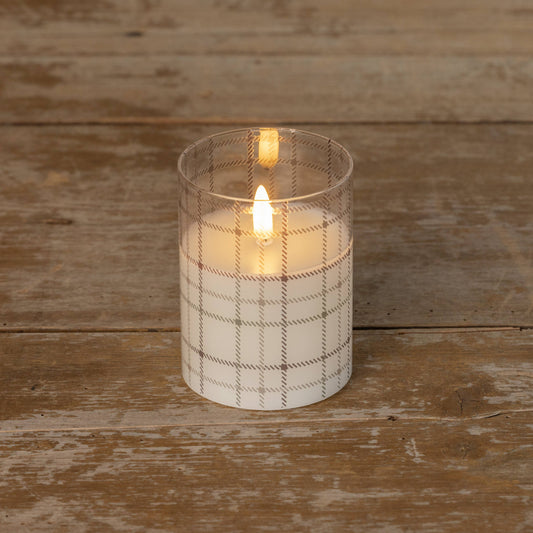 4" ANDRI PLAID GLASS 3D FLAME CANDLE          (25)