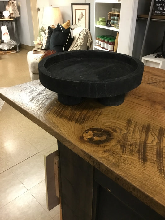 Ah1942-Ccbloom Round Paulownia Wood Footed Tray