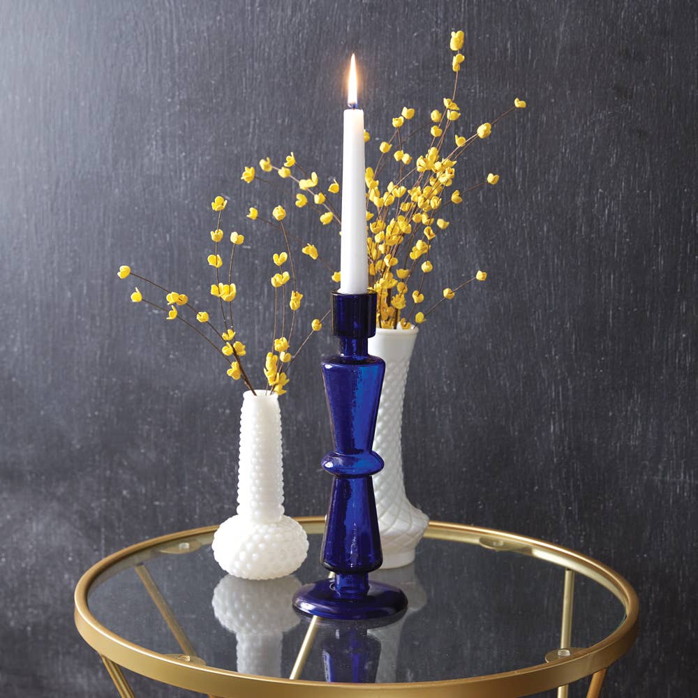370789 Cobalt Blue Glass Taper Candle Holder.        (25)