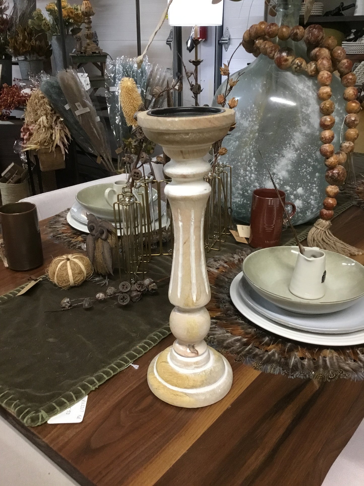 PDNE725 15" Wood Carved Candle Holder