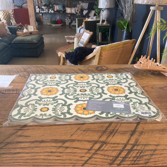 Scalloped Placemat Rectangle Sage/Yellow