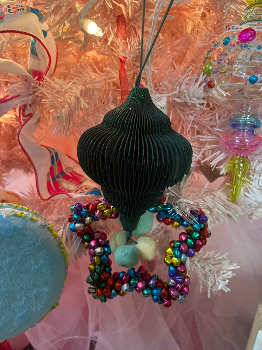 6 G12254 Pompom Honey Comb Ornament Green