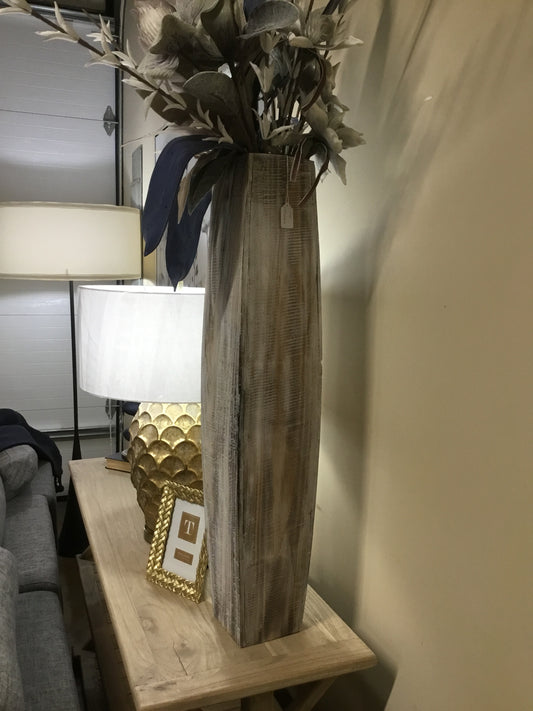 White Washed Tall Oblong Wooden Vase 2 Sizes