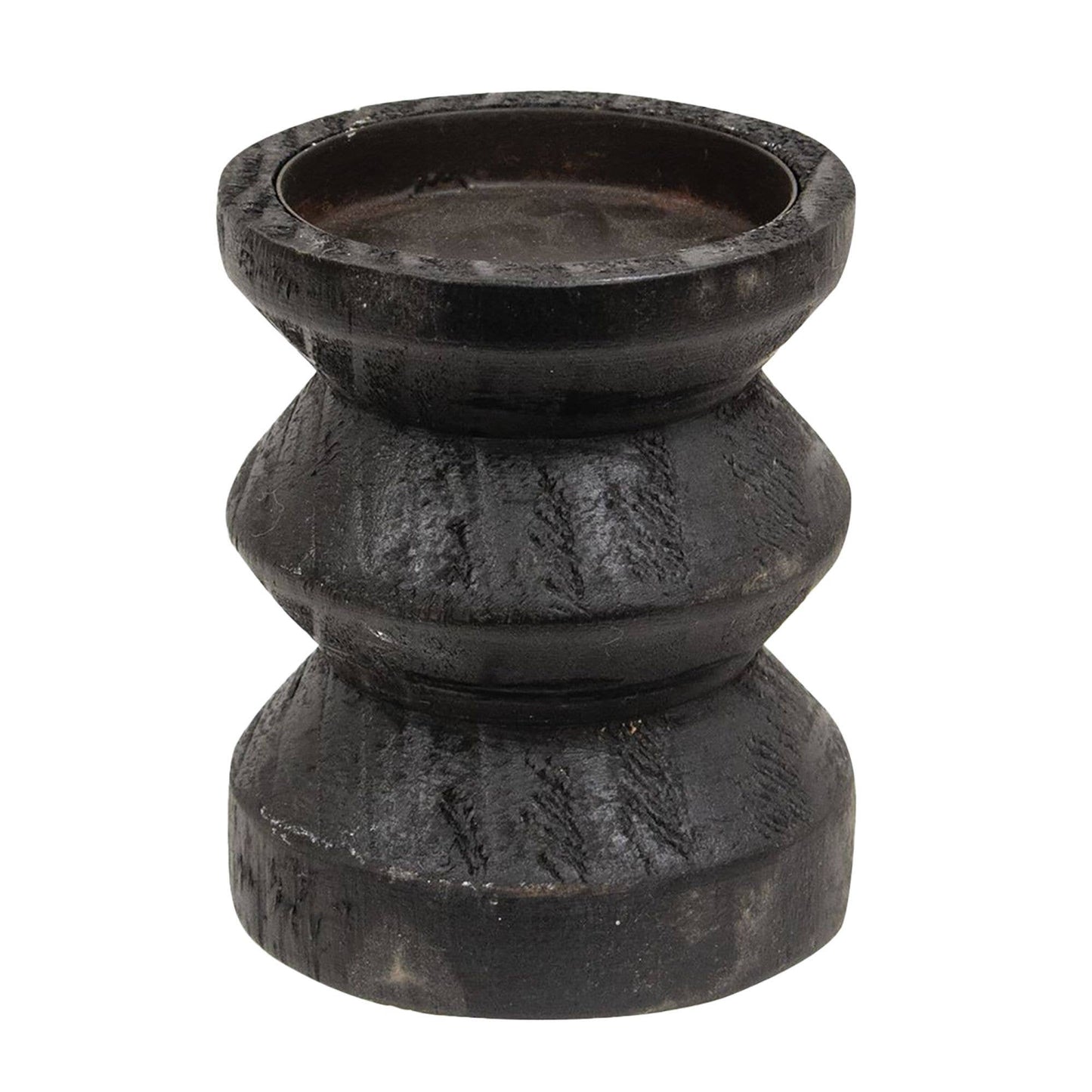65331 Black Wooden Pillar Candle Holder, 3.5"