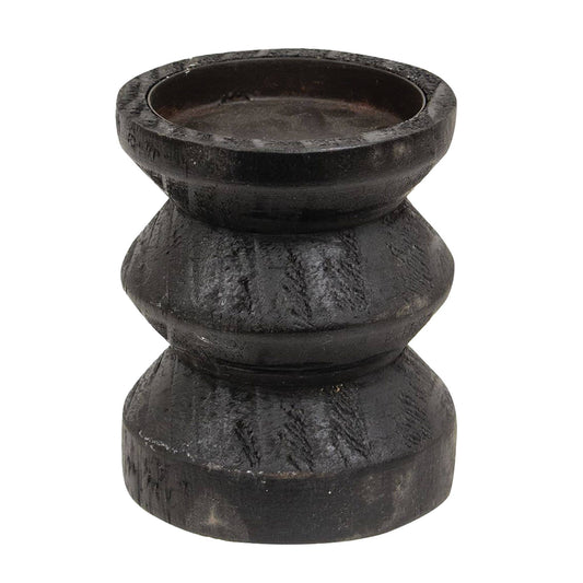 65331 Black Wooden Pillar Candle Holder, 3.5"