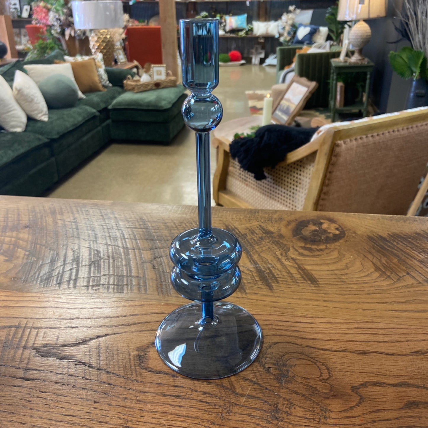 Glass Candlestick Large Sapphire Blue