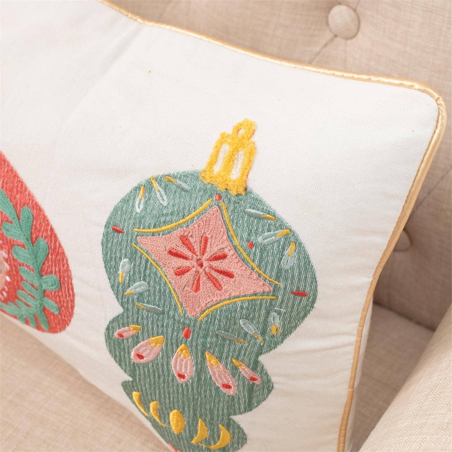 6 Lumbar Pillow - Merry Ornaments Embroidered