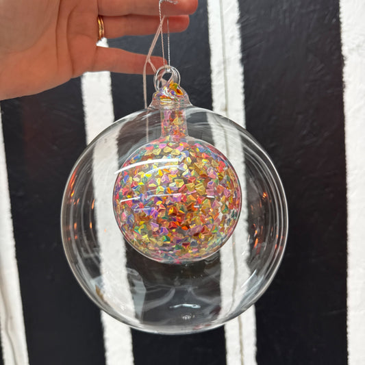 6 115023jm Double Glass Sequin Ornmt